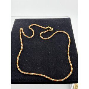 Vintage Gold Tone Twisted Rope Chain Necklace Orange White Cord Wrap 24" Pat 537